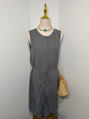 Gray Sleeveless Casual Dress Adjustable Tie Waist Dress | Size 36